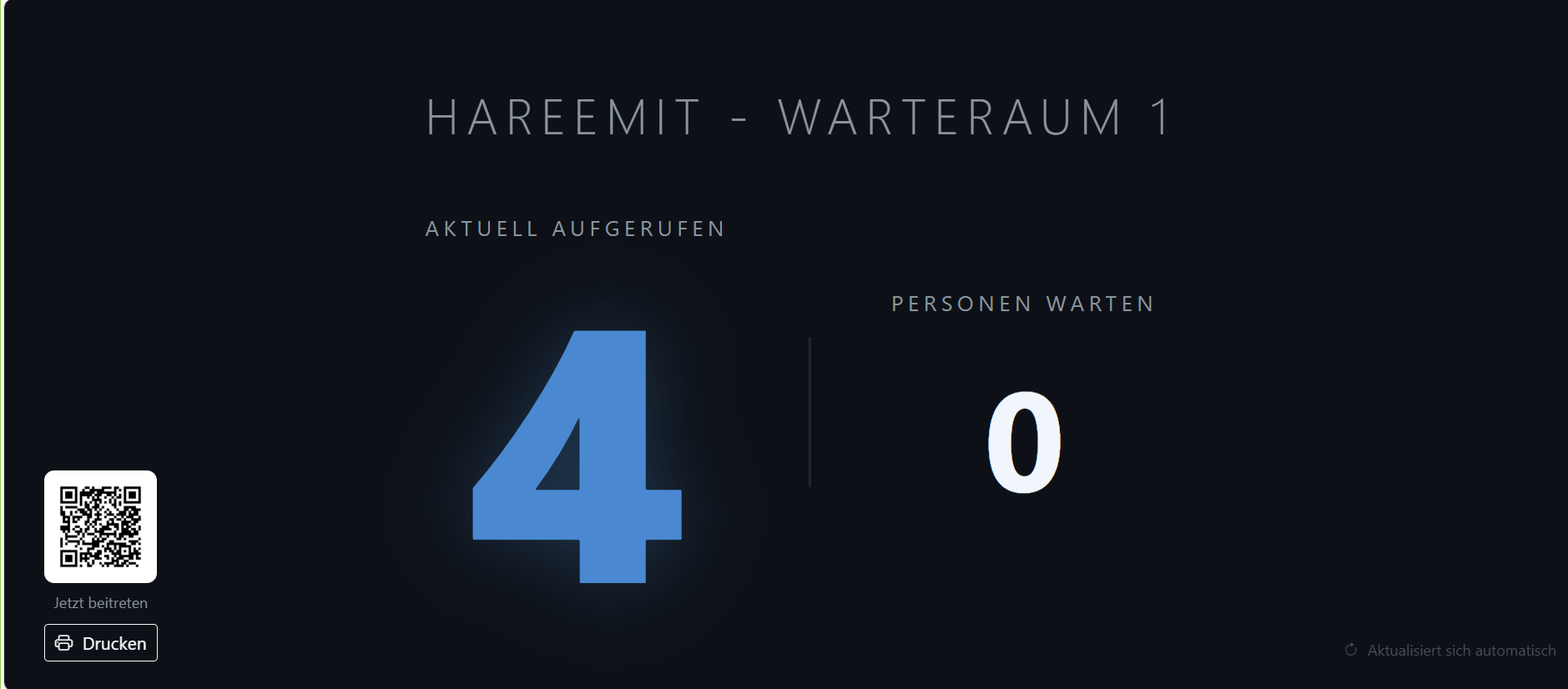 Screenshot: Live-Anzeige für den Wartebereich (TV-Bildschirm)